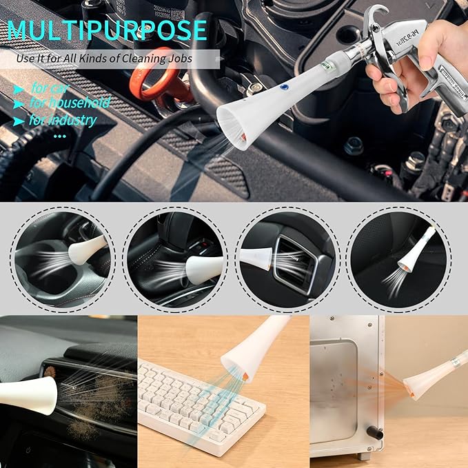 Tornado Dry Cleaning Gun with Brass Adjustable Air Flow Nozzle,Air Blower Gun Quickly Blasts Dirt and Dust from Surface Works with Air Compressor