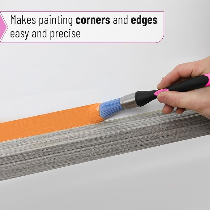 Bates- Trim Paint Brush, 0.75 Inch, Ergonomic Non-Slip Handle, Synthetic Bristles, Trim Brushes for Painting, Black & Pink