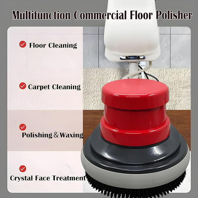 Floor Polisher Commercial Floor Scrubber Buffer Carpet Buffer Scrubber 17" Heavy Duty Polisher Machine 154RPM Multifunctional Carpet Cleaner with 3Gal Water Tank 110V