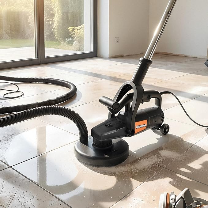 7 Inch Concrete Grinder Set with with Extendable Rod, 3800W Concrete Floor Polisher with Dust Extraction Shroud, 6 Gears, 6000RPM Concreter Surface Planner for Grinding Concrete Cement Marble