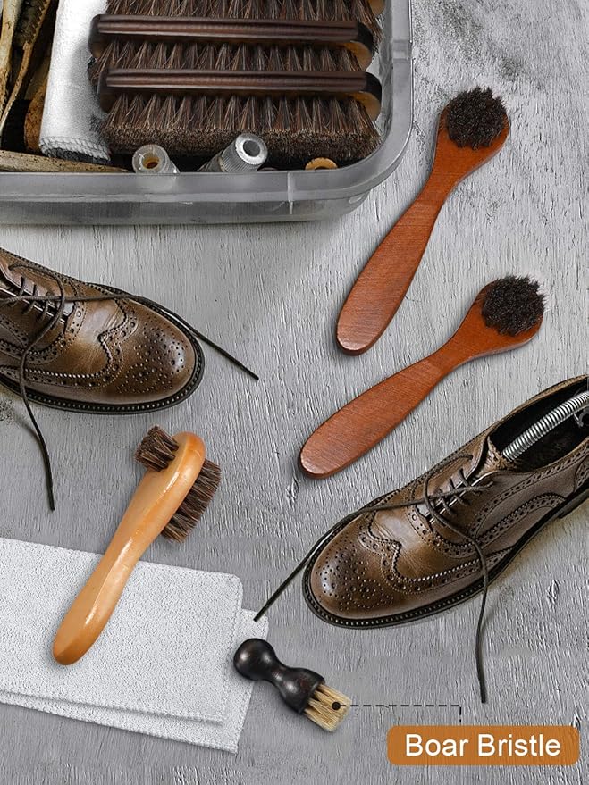 Youngjoy 6 Pieces Horsehair Shine Shoes Brush Kit Polish Dauber Applicators (B)