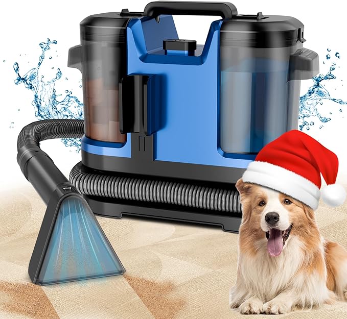 Portable Spot Cleaner Machine for Carpet and Upholstery - 18Kpa Carpet Cleaner with Dual BrushHeads, Easy Move, Cleaning Machine for Furniture, Couch, Stairs, Car and Pet Stain, Blue