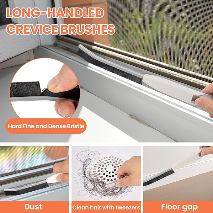 12pcs Window Track Cleaner Tool Set, Window Sill & Groove Cleaning Brushes with Hard Bristle Crevice Brush and Debris Pliers for Sliding Door Rails, Shower Door Tracks, Kitchen & Bathroom Gaps