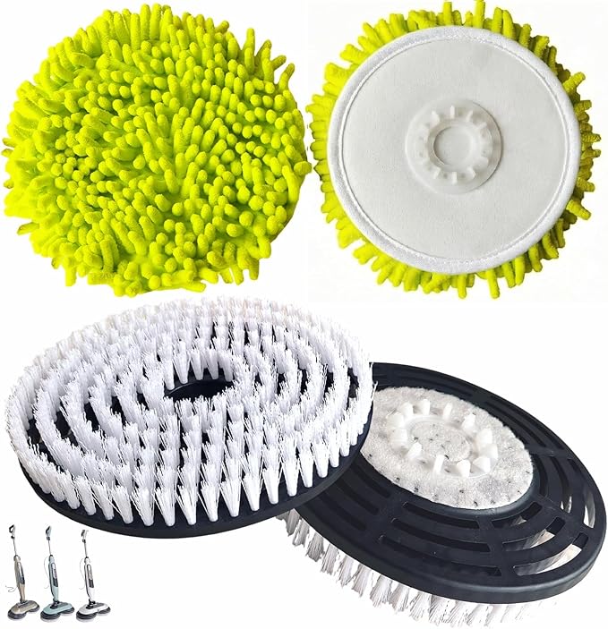 Steam Mop Replacement Brush Pads for Shark Steam and Scrub Mop S8201 S8001 S7201 S7000 Series 2 Brush Heads +2 Microfiber Absorbent Pads