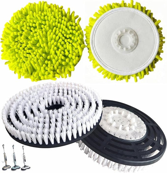 Steam Mop Replacement Brush Pads for Shark Steam and Scrub Mop S8201 S8001 S7201 S7000 Series 2 Brush Heads +2 Microfiber Absorbent Pads