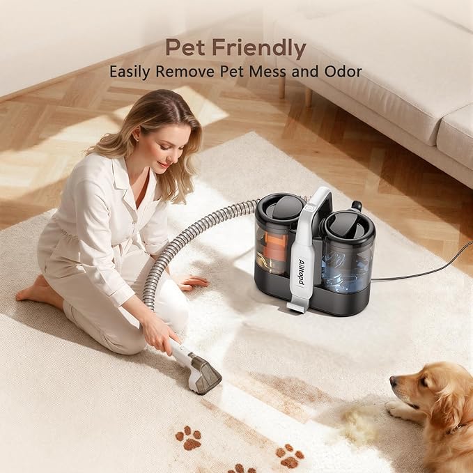Upholstery Cleaner Machine, 15Kpa Portable Carpet & Upholstery Spot Cleaner Machine, Deep Stain Cleaning for Carpet, Pets, Stairs, Car Seat, Couch, with Dual Size BrushHead and Cleaning Solutions