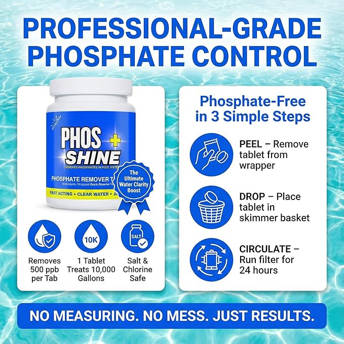 Phosphate Remover Pool Tablets - Quick Dissolve Skimmer Tabs, Individually Wrapped, 1 Tablet Treats 10,000 Gallons, Removes Up to 500 ppb, Salt and Chlorine Safe, Pool Chemicals, 10 Pack - BubbyShine