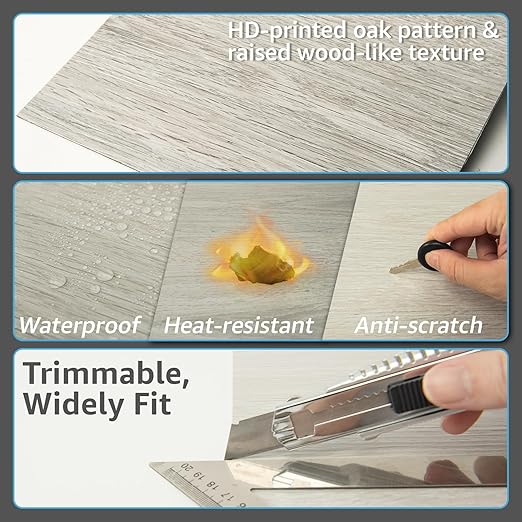 Art3d Peel and Stick Vinyl Floor Tiles 30-Pack 12 x 12 inch, Self Adhesive Waterproof Flooring Wood Planks for Kitchen, Dining Room, Bedrooms, Cover 30 Sq. Ft, White-Washed Oak