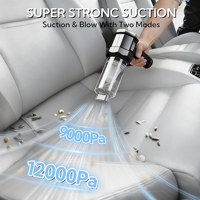 Handheld Car Vacuum Cleaner, 12000Pa Vacuum Cleaner and Air Duster, Portable Cordless Hand Held Vacuum with Brushless Motor and Multi-Nozzles for Car, Home, Office, Pet