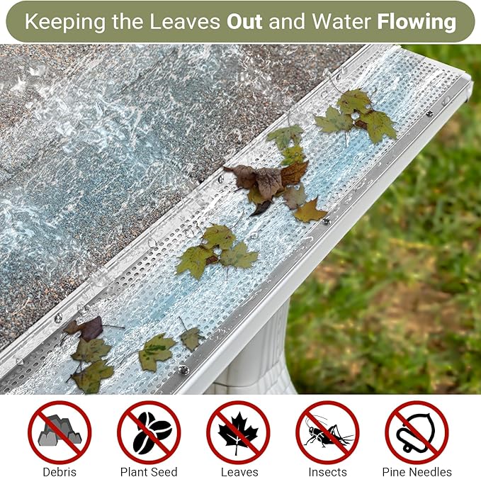 Gutter Guard, 5 inch Aluminum Gutter Guards, 20Pack-80ft, DIY Leaf Guards Protection for Gutters, 5" Rain Gutter Screen for Downspouts & Roof, Prevents Clogs & Debris, with Screws