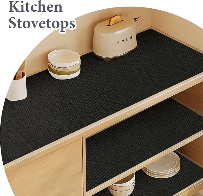 Shelf Liners for Kitchen Cabinets 12in x 30FT, Non Adhesive Drawer Liner Pure Black Thickened Shelf Liner Non-Slip Easy to Clean for Tool Box Refrigerator with Knife and Tape Measure