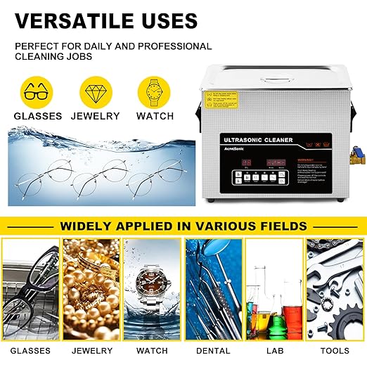 Ultrasonic Cleaner 6L Dual-Frequency Professional Digital Stainless Steel Cleaning Machine with Heater Timer for Denture, Coins, Small Metal Parts, Circuit Board, Lab Tools, etc