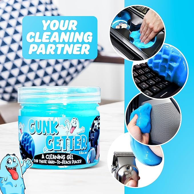 PeerBasics Gunk Getter, Cleaning Gel for Those Hard to Reach Places, Automotive Cup Holder Electronic Keyboard Office, Slime Gel Cleaner Dust Crumb Removal (Jar, Blue, 3.5oz)