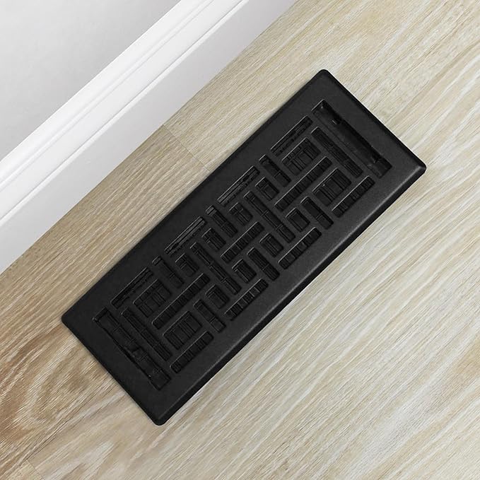 Decor Grates AJH412-BLK Oriental Floor Register, 4x12 Inches, Textured Black
