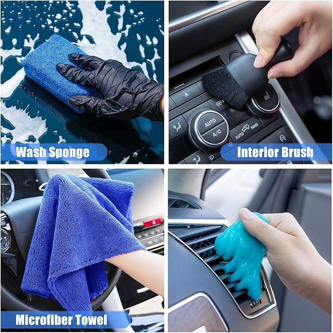AUTODECO 23Pcs Car Detailing Kit Wash Cleaning Kits with Pump Foam Sprayer Wash Brush Large Wash Mitt Towels Complete Interior Exterior Car Detailing Supply Set Blue