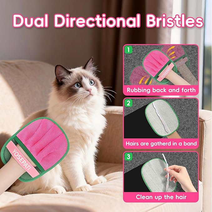 Thickened Ectrostatic Pet Hair Removal Glove for Cat & Dog, Upgraded Five-Finger Reusable Magic Brush Pet Hair Remover Tool for Couch, Clothing, Carpet & Car Seat, Cat Grooming Gloves