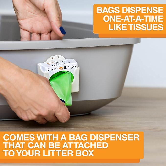 Neater Pet Brands Neater Scooper Standard Cat Litter Scoop, 15 Refill Bags – Mess-Free Cat Litter Scooper with Bag, Spill-Proof Kitty Box Sifter, Bin Doubles as Scoop Holder, For Single-Cat Households