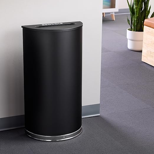 Safco Trash Can, 15 Gallon Garbage Bin with Dual Trash and Recycling Lids, Half Round, Black