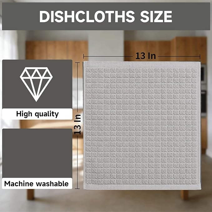 100% Cotton Kitchen Dish Cloths Set (8 Pack) – 13 x 13 Inches Ultra Soft Absorbent Dish Towels for Washing Dishes Scrubbing Dish Cloths Sets