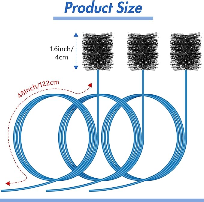 3 Pcs Condensate Trap Flexible Drain Brush, 48 Inch AC Drain Line Cleaning Brush for AC & HAVC Condensate P Trap, Blue