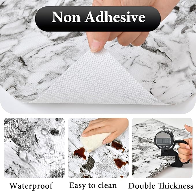 Drawer and Shelf Liner for Kitchen Cabinet: 23.6 in X 20 Ft Non Slip Waterproof Shelf Paper Non Adhesive Refrigerator Liners Grey and White Marble Easy Liners for Bathroom with Knife Tape Measure