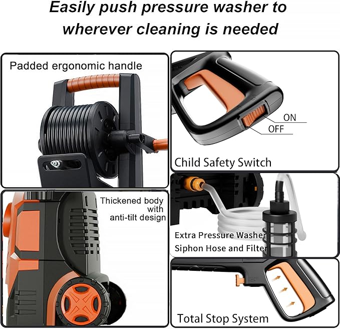 2026New Pressure Washer 4800PSI, 34" Tall, 4 Quick Connect Nozzles,Inlet Hose&Filter&500mlFoam Cannon for Cars/Fences/Driveways/Home Cleaning,Red