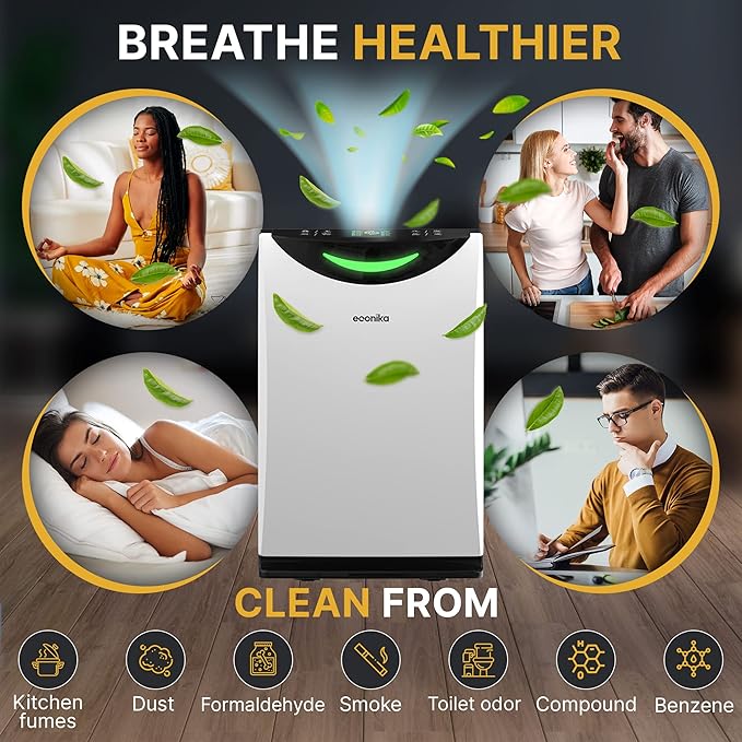 Air Purifier and Humidifier Combo – HEPA Air Purifier with UV Light, Quiet for Bedroom and Living Room – Whole House Large Room Cleaner