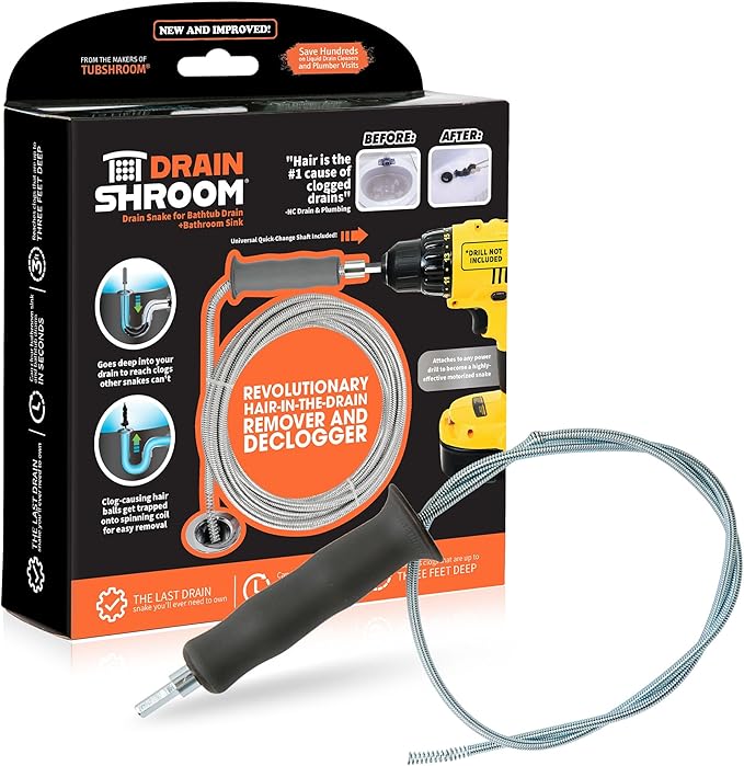DSSNK070 Revolutionary Tub and Sink Snake Auger Clog Remover for Bathroom Drains, 42 Inch, Stainless