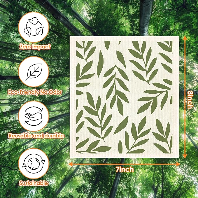 Morigins Swedish Dishcloths for Kitchen 6 Pack Eucalyptus Cellulose Sponge Cloths Non Scratch Reusable Paper Towels Biodegradable and Reusable Kitchen Dish Rags (Moss Green)
