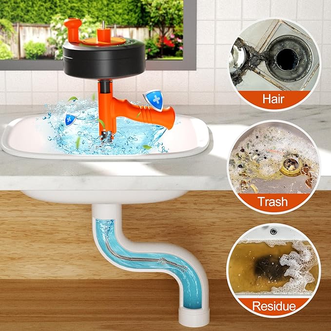 Drain Snake, 25ft Flexible Steel Drain Auger With Drill Adapter, Plumbing Unblocking Hand Auger, Manual Or Powered for Shower & Bathtub Clogs-No auto retract or feed (Orange)