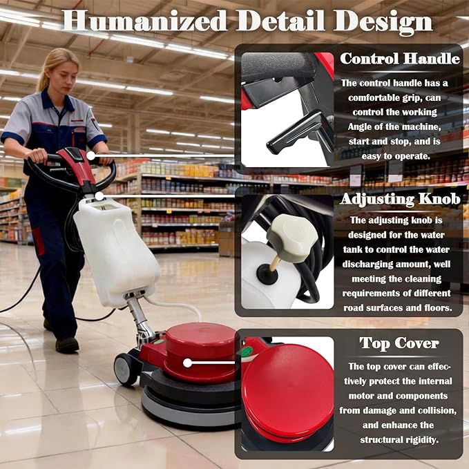 TECHTONGDA 17" Commercial Floor Scrubber Buffer Heavy Duty Floor Grinder Polisher Machine Carpet Cleaning Machine with 3.17Gal Tank & 3 Brushes, Clean/Grind/Polish/Wax 110V