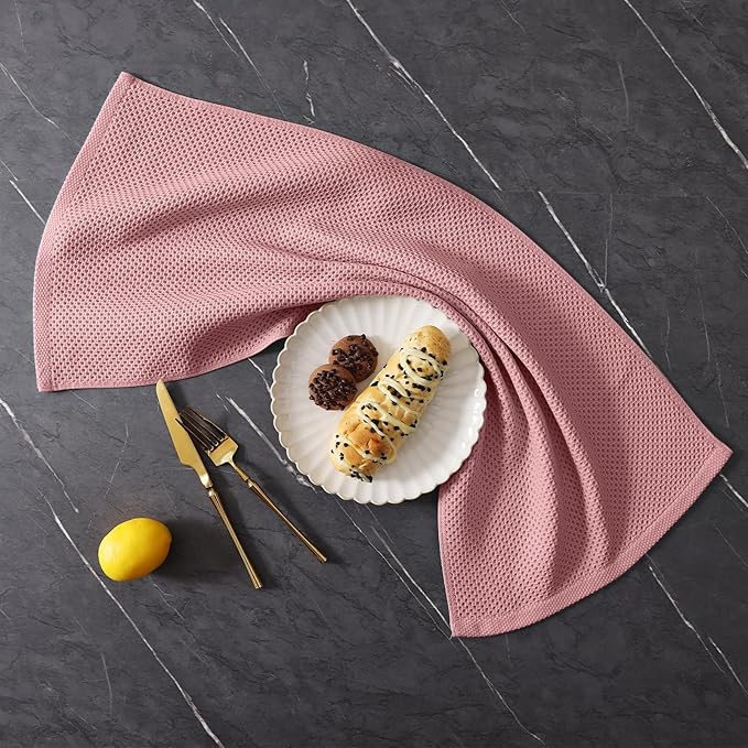 Homaxy 100% Cotton Kitchen Towels and Dishcloths Set, 12 x 12 Inches and 13 x 28 Inches, Set of 8 Bulk Kitchen Towels Set, Ultra Soft Absorbent Dish Cloths for Washing Dishes, Dried Rose