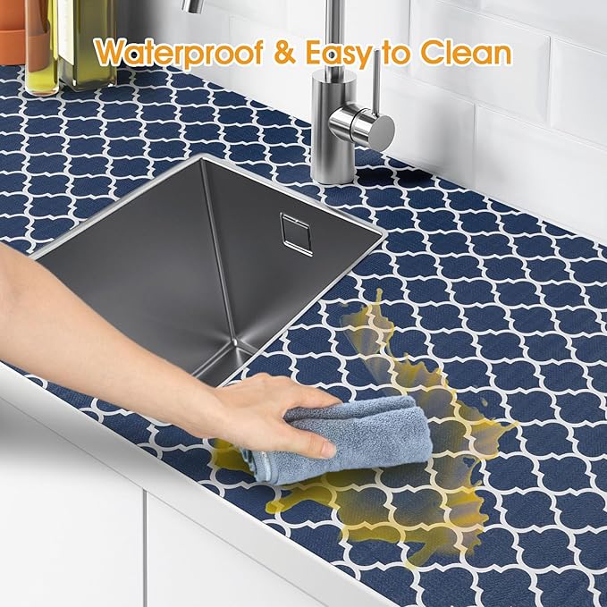 Shelf and Drawer Liner for Kitchen Cabinets Non-Adhesive, Strong Grip Non-Slip Thickened Cabinet Liners for Shelves, Waterproof Mats for Dresser Cupboard, Blue, 23 in x 10 Feet