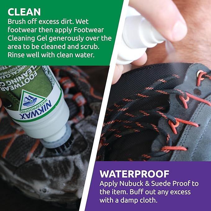 Nikwax Nubuck & Suede Proof Duo-Pack Clean & Waterproof Spray Restores DWR Water Repellency, Leather Shoe Care, Boot & Footwear Cleaner with Scrub Brush, Rain Protection, Safe for Gore-Tex