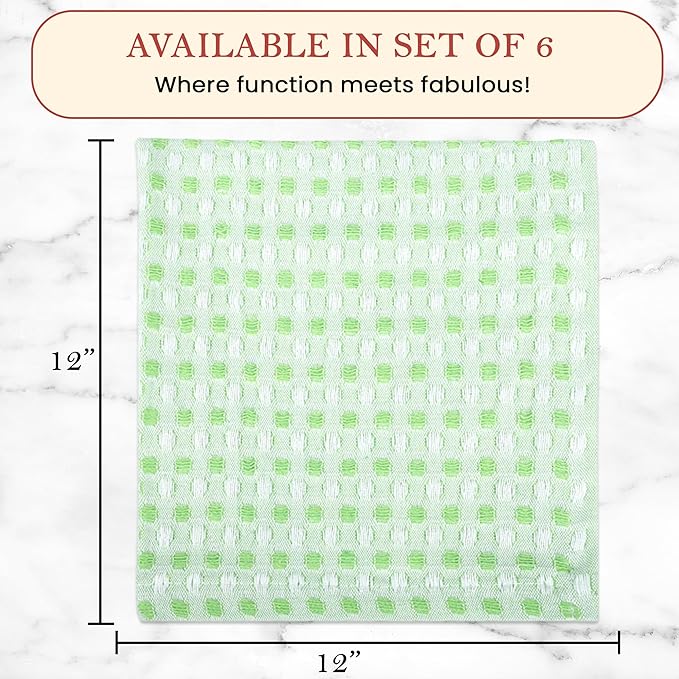 Vintage Vista 100% Cotton Dish Cloths (Pack of 6) - Dish Rags for Washing Dishes - Reusable & Highly Absorbent Kitchen Towels - Kitchen Rags for Christmas - (12" x 12" - Green Honeycomb)
