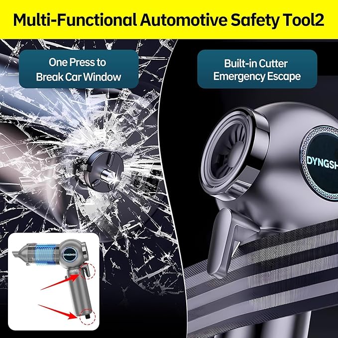 Handheld Car Vacuum Portable Cordless（Equipped with a one-Touch Window Breaker and Seatbelt Cutter ） Car Vacuum Cleaner with 25000Pa Ultra-Strong Suction,Design for Drivers (Silver Gray)