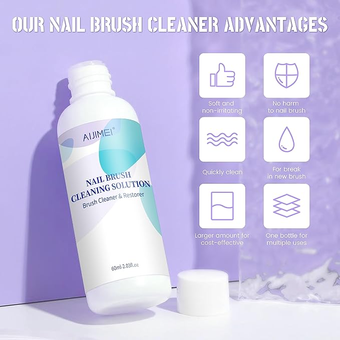 Nail Brush Cleaner Gel Restorer Solution Acrylic Nail Brush Cleaner Gel Quickly Clean for Acrylic Nail Brushes,Glitter Gel Nail polish Brushes,Builder Hard Gel Brush (60mlSet)