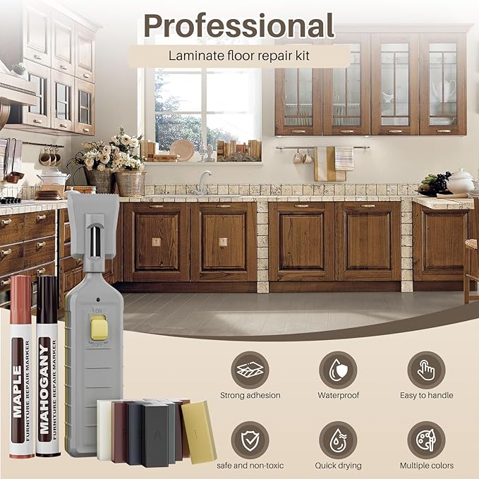 Laminate Floor Repair Kit with Heat Pen - 11 Colors Repair Floor Wax Furniture Touch Up Marker Pen, Vinyl Floor Repair Kit Restore Any Holes, Scratches, Cracks, Stains for Floor, Table, Door, Cabinet