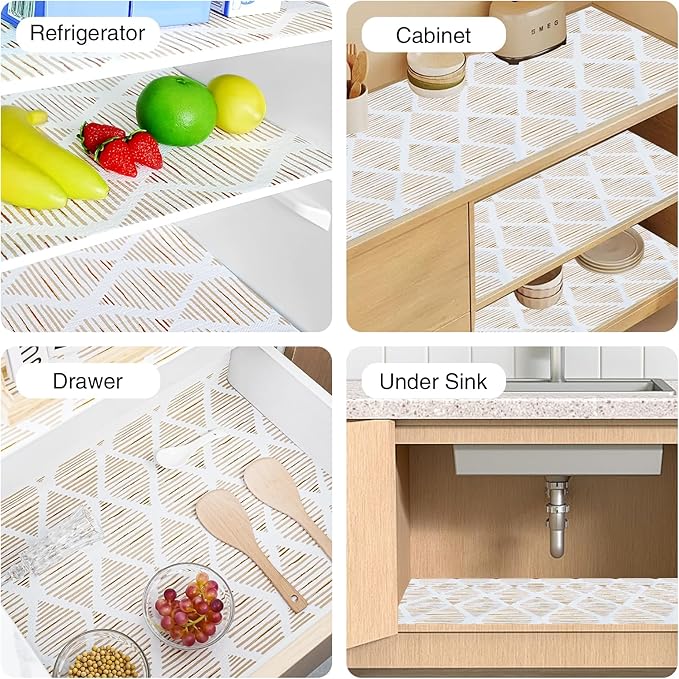 Drawer and Shelf Liner for Kitchen Cabinet,Non-Adhesive Cabinet Liner 12in x 30FT,Waterproof Shelf Paper Non-Slip Mats Cupboard Liners Contact Protect Dresser/Shelves/Table-Brown Stripes