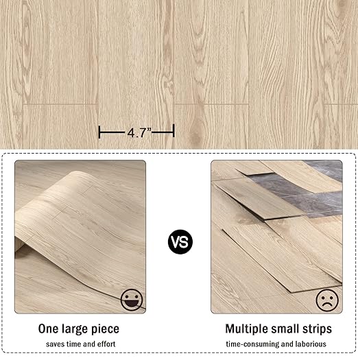 Oxdigi Peel and Stick Vinyl Flooring Roll 23x393 Inch/64 Sq.Ft, Thicken Self Adhesive Wood Plank Floor Tiles, Cushioned Waterproof for Any Room, Easy DIY Light Wood Floor Coverings
