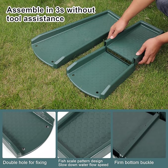 Rain Gutter Downspout Splash Block, Gutter Downspout Extensions for Water Drainage, 24" Gutter Splash Guards Downspout Extender, Fixable Down spout Drain Trays with PE Nails(1 Pack, Green)