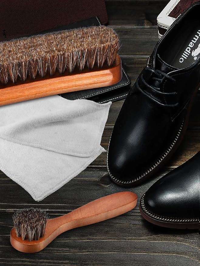 Youngjoy 3 Pieces Horsehair Shine Shoes Brush kit Polish Dauber Applicators (F)