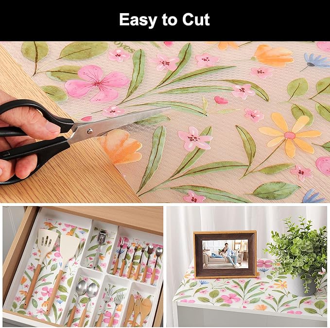 Cooyes Shelf Liner – Premium Non-Adhesive Cabinet & Drawer Liner for Kitchen – Waterproof Shelf Paper with Modern Pattern – Durable EVA Cabinet Mat – Easy to Cut （24" W x 240" L）