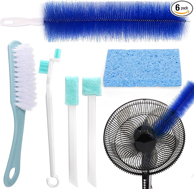 XANGNIER Fan Cleaning Brush Tools Set,6 Pcs Fan Cleaner for Stand up Fan/Desk/Window Exhaust/Box/Oscillating/Standing/Floor/Clip on/Wall/Table/Wall Mount/Pedesta Fan,Bendable Cobweb Duster Remover