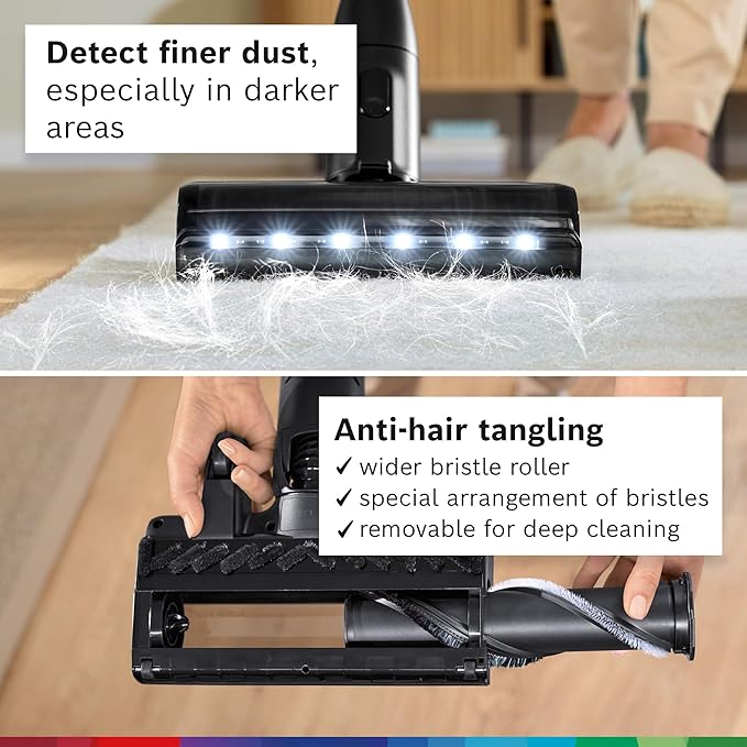 Bosch Unlimited 10 Cordless Stick Vacuum, Up to 80-Min Runtime, 90° Flex Tube, MicroClean Brush, >99.9% Dust Pick-up, HEPA Filter, Pet Hair, Carpets & Hard Floors, 3 Accessories, White