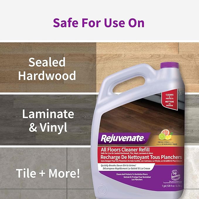 Rejuvenate All Floors Cleaner Refill, Breaks Down Dirt and Grime, Cleans and Protects Floors Throughout Your Home, Including Sealed Hardwood, Tile, Vinyl, Laminate and More, 1 Gallon