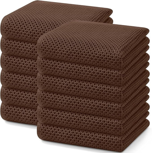 Homaxy 100% Cotton Waffle Weave Kitchen Dish Towels, Ultra Soft Absorbent Quick Drying Cleaning Towel, 13 x 28 Inches, 12-Pack, Coffee