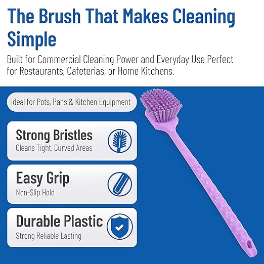 SPARTA 40501EC68 Plastic Large Scrub Brush, Kitchen Brush, Utility Brush With Long Handle For Cleaning, 20 Inches, Purple, (Pack of 6)