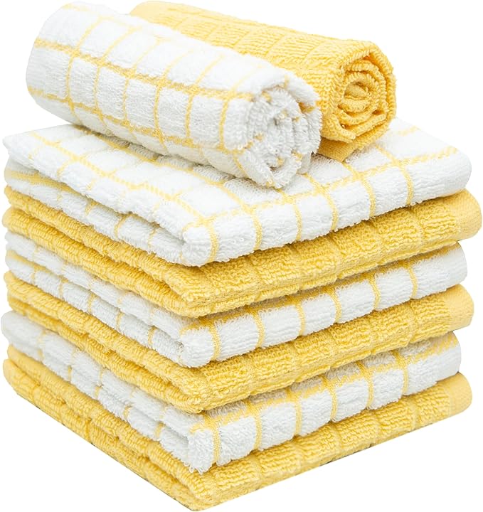 Bumble Dish Cloths (8 Pack) | 12" x 12" | 100% Cotton Kitchen Towels | 405 GSM | Soft, Highly Absorbent & Durable Dish Towels for Kitchen | Yellow