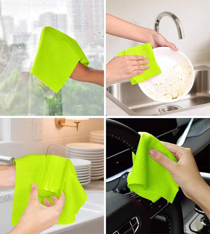 Microfiber Cleaning Cloth Roll - 100 Pack Tear Away Microfiber Paper Towels, Reusable, Washable, Scratch-Free, Kitchen Towels for Car, Home, Kitchen, Glass, Dishes (Neon Green)